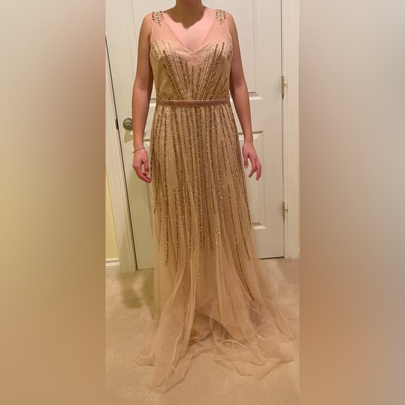 Marchesa | beaded nude gown w/ sheer cape - Picture 6 of 12